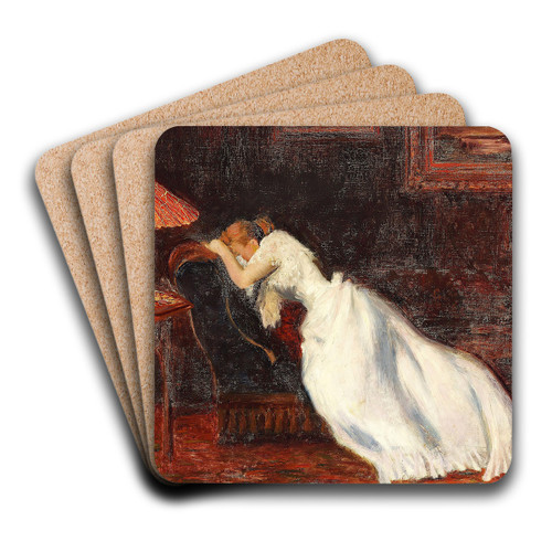 Interir med pige p en sofa by Carl Carlsen Art Drink Coaster set