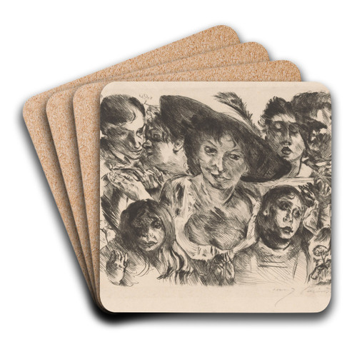 Vrouw met hoed omringd door een groep gezichten by Lovis Corinth Art Drink Coaster set