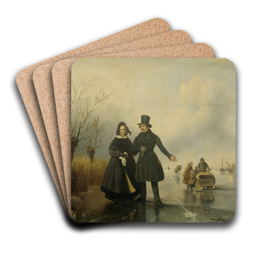 Portrait of Mr. and Mrs. Thijssen on the Ice by Jacobus Srensen Art Drink Coaster set