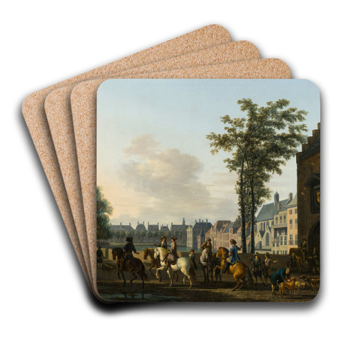 A Hunting Party near the Hofvijver in The Hague, seen from the Plaats by Gerrit Adriaensz. Berckheyde Art Drink Coaster set A Hunting Party near the Hofvijver in The Hague, seen from the Plaats by Gerrit Adriaensz. Berckheyde Art Drink Coaster set