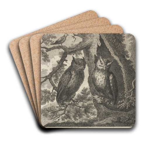 Fable XXXII. The Two Owls and the Sparrow by John Wootton Art Drink Coaster set Fable XXXII. The Two Owls and the Sparrow by John Wootton Art Drink Coaster set