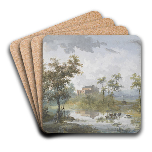 The Rustic River Ford by Louis Gabriel Moreau Art Drink Coaster set The Rustic River Ford by Louis Gabriel Moreau Art Drink Coaster set