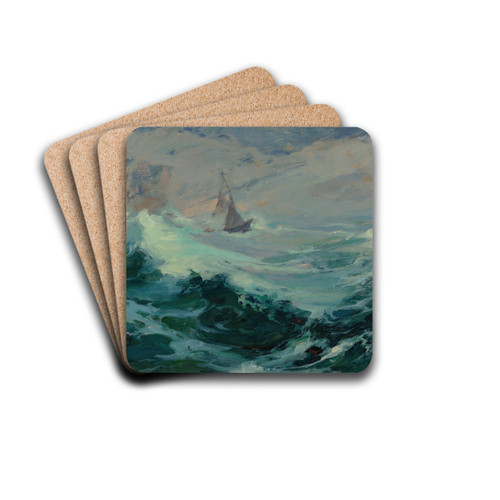 Sailing on a Stormy Sea by Franz Bischoff Drink Coasters - set of 4