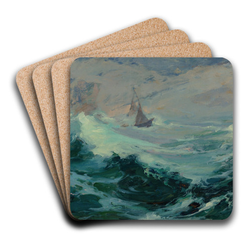 Sailing on a Stormy Sea by Franz Bischoff Art Drink Coaster set