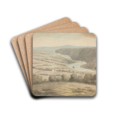 River Landscape with Boats by Edward Francis Burney Drink Coasters - set of 4 River Landscape with Boats by Edward Francis Burney Drink Coasters - set of 4