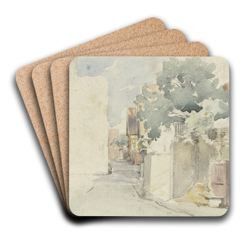 Village road in Kronberg by Anton Burger Art Drink Coaster set