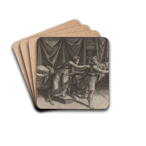 Joseph and Potiphar's Wife by Marcantonio Raimondi Drink Coasters - set of 4