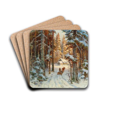 Woodcutters returning home by Julius Sergius Klever Drink Coasters - set of 4