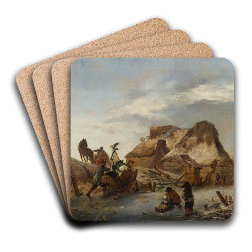A Nobleman's Sleigh on the Ice by Philips Wouwerman Art Drink Coaster set