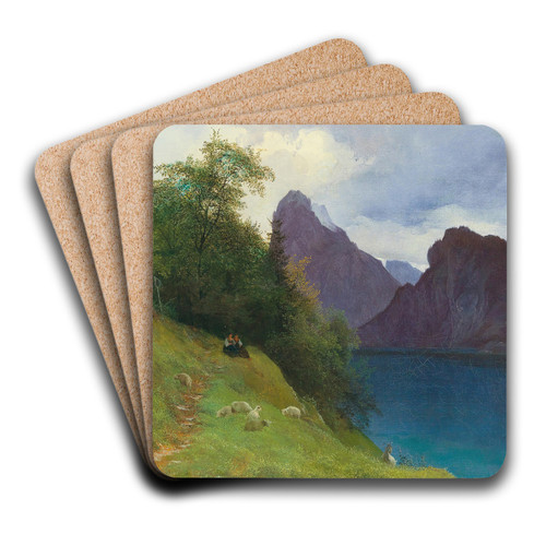 Partie zwischen Ebensee und Traunkirchen mit Blick auf den Traunstein by Josef Schwemminger Art Drink Coaster set