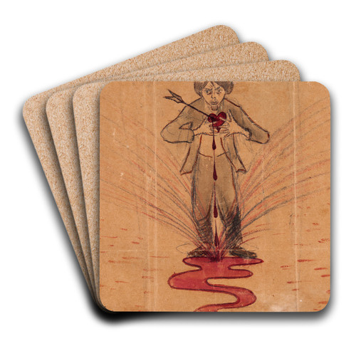 Self Portrait with Arrow in Bleeding Heart by Ivar Arosenius Art Drink Coaster set
