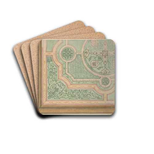 Design for the decoration of a ceiling with circular medallions by Jules-Edmond-Charles Lachaise Drink Coasters - set of 4
