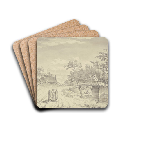 Landstrae mit zwei Brcken, vorne drei Mnner by Steven Gobl Drink Coasters - set of 4