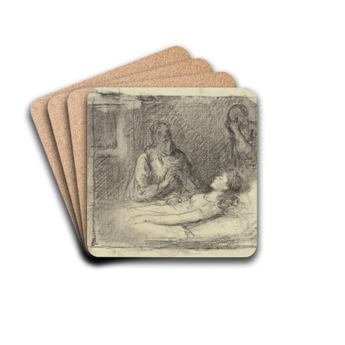 At the sickbed by Otto Scholderer Drink Coasters - set of 4 At the sickbed by Otto Scholderer Drink Coasters - set of 4