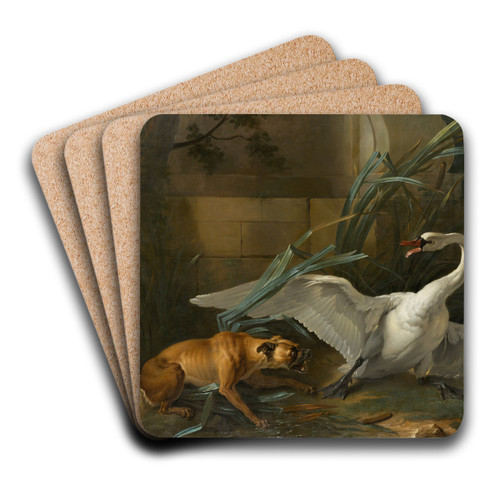 Swan Attacked by a Dog by Jean-Baptiste Oudry Art Drink Coaster set Swan Attacked by a Dog by Jean-Baptiste Oudry Art Drink Coaster set