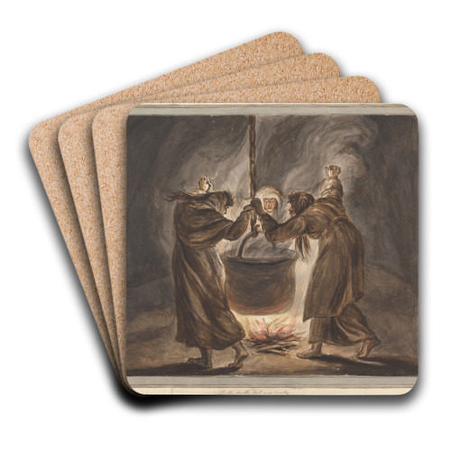 The Three Witches from Macbeth; Double, Double, Toil and Trouble by Mary Hoare Art Drink Coaster set
