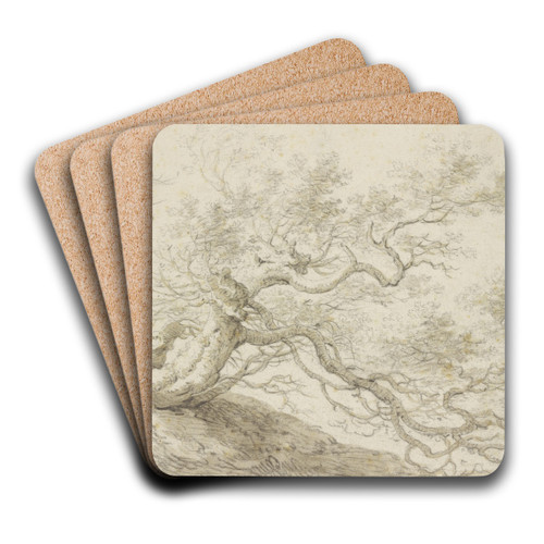 Stunted tree by Herman Saftleven III Art Drink Coaster set