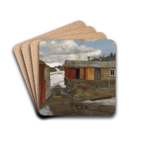 Courtyard in Slush at Rros by Harald Sohlberg Drink Coasters - set of 4