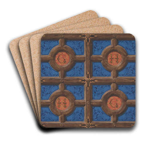 Design for the painted decoration of a coffered ceiling incorporating initials (G and H) for a house on the rue de Clichy by Jules-Edmond-Charles Lachaise Art Drink Coaster set