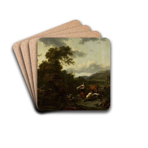 Landscape with a pastoral scene by Nicolaes Pietersz. Berchem Drink Coasters - set of 4 Landscape with a pastoral scene by Nicolaes Pietersz. Berchem Drink Coasters - set of 4