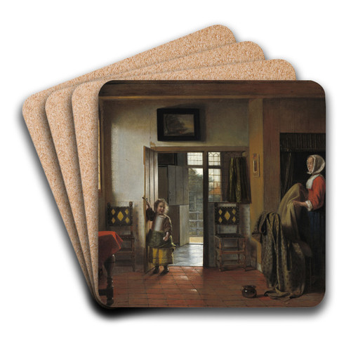 The Bedroom by Pieter De Hooch Art Drink Coaster set