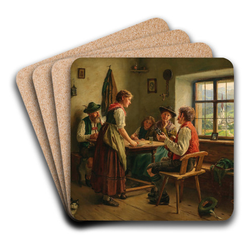 A Conversation at Home by Emil Rau Art Drink Coaster set