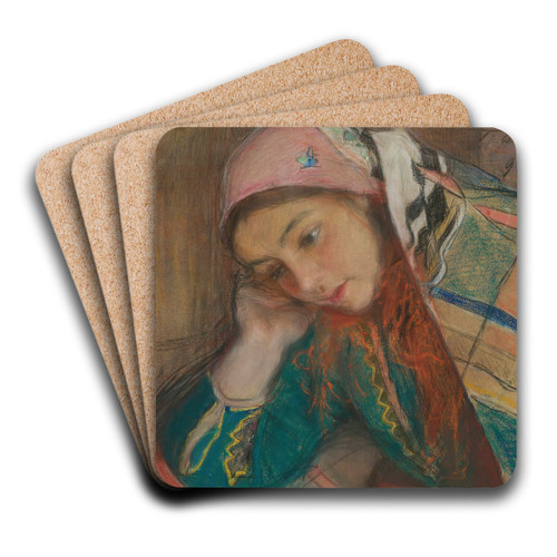 Portrait of a girl in Krakow costume by Teodor Axentowicz Art Drink Coaster set