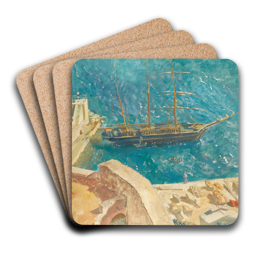 View Of The Port In Calvi by Alexandre Jacovleff Art Drink Coaster set View Of The Port In Calvi by Alexandre Jacovleff Art Drink Coaster set