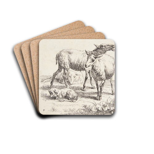 To stende fr og et lam by Nicolaes Pietersz. Berchem Drink Coasters - set of 4 To stende fr og et lam by Nicolaes Pietersz. Berchem Drink Coasters - set of 4