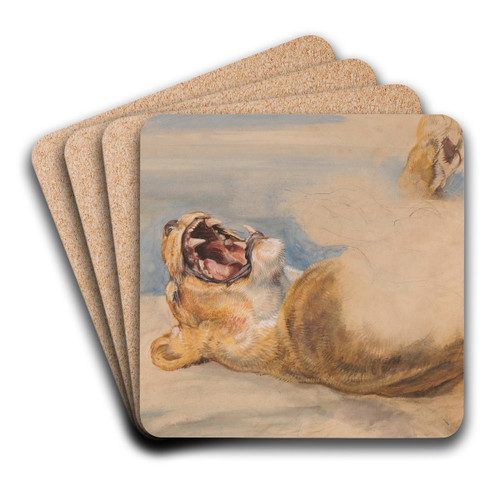 Study of a Lioness by John Frederick Lewis Art Drink Coaster set Study of a Lioness by John Frederick Lewis Art Drink Coaster set