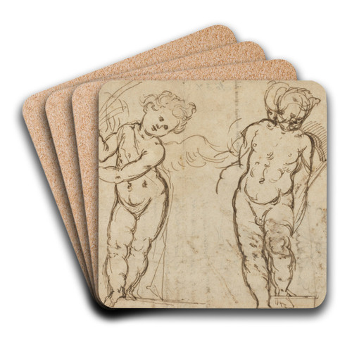 Two Standing Putti (recto) by Italian 17th Century Art Drink Coaster set
