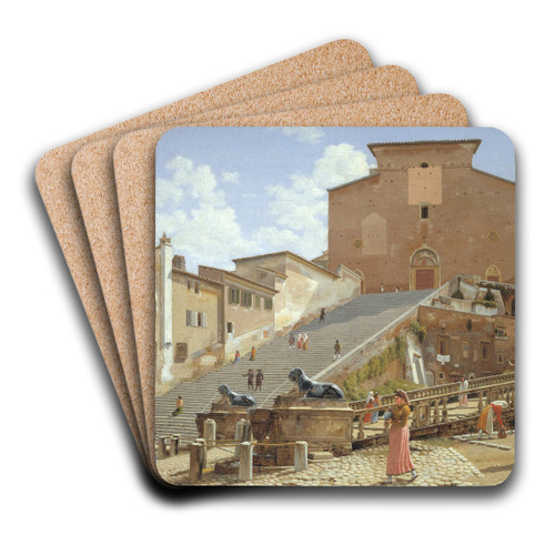 The Marble Steps leading up to the Church of Santa Maria in Aracoeli in Rome by Christoffer Wilhelm Eckersberg Art Drink Coaster set