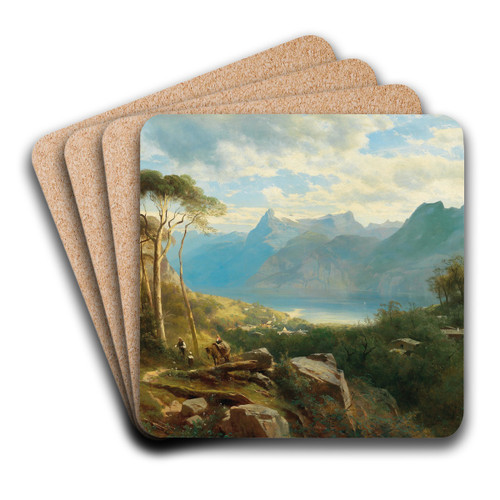 A view of Lake Lucerne and the Bernese Highlands by Leopold Heinrich Vscher Art Drink Coaster set