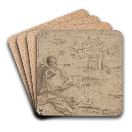 The Virgin and Child Resting Outside a City Gate by Annibale Carracci Art Drink Coaster set