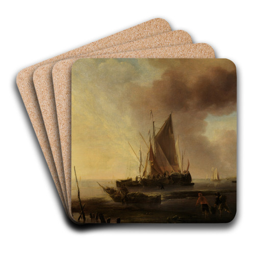 Fischerboote am Strand by Jan van de Cappelle Art Drink Coaster set Fischerboote am Strand by Jan van de Cappelle Art Drink Coaster set