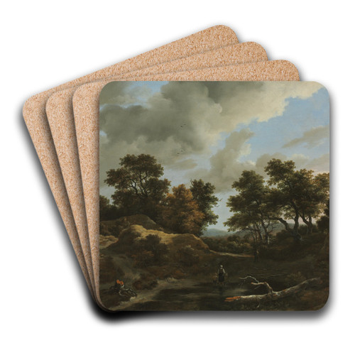 Wooded and Hilly Landscape by Jacob van Ruisdael Art Drink Coaster set