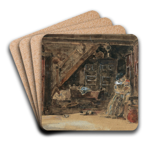 Intrieur breton aquarelle by Eugne Boudin Art Drink Coaster set