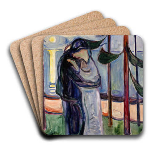 Kiss on the Beach by Edvard Munch Art Drink Coaster set