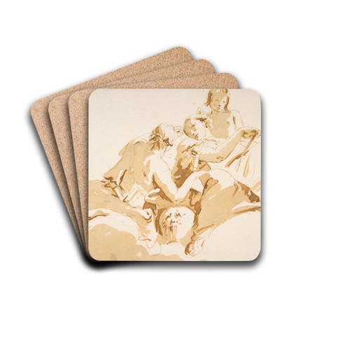 Two Seated Women and a Boy on Clouds by Giovanni Battista Tiepolo Drink Coasters - set of 4