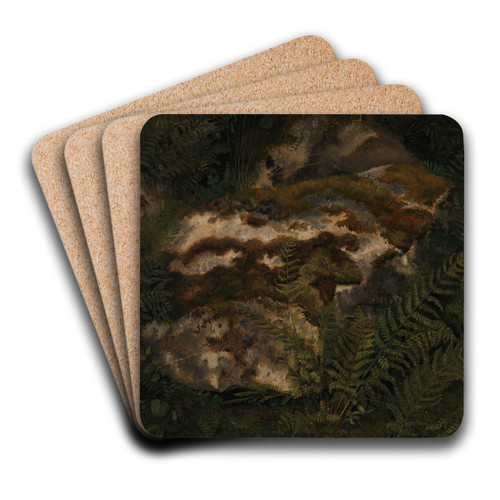 Study of an Moss-covered Stone and Ferns by Adolph Tidemand Art Drink Coaster set