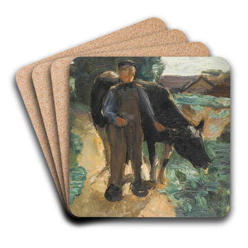 A farmer with his cow by Max Liebermann Art Drink Coaster set
