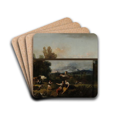 Paesaggio con la mungitura by Francesco Zuccarelli Drink Coasters - set of 4