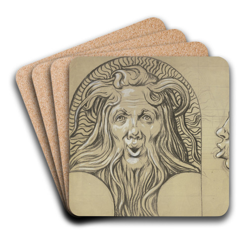 Satyrkopf (Entwurf fr einen Majolikabrunnenkopf) by Hans Thoma Art Drink Coaster set Satyrkopf (Entwurf fr einen Majolikabrunnenkopf) by Hans Thoma Art Drink Coaster set