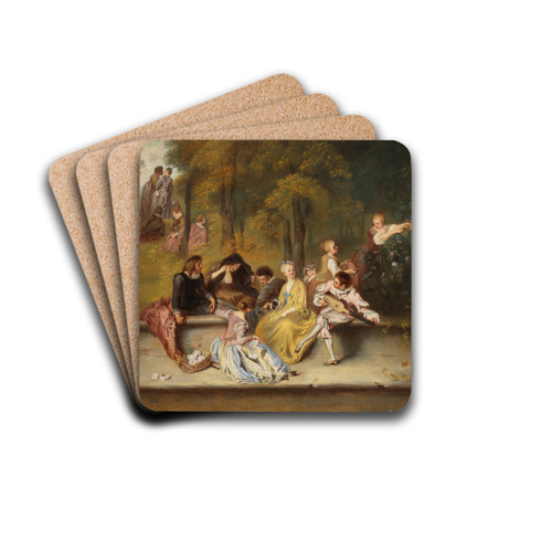 Gentlemen And Ladies On The Terrace, After Antoine Watteau by Ida Silfverberg Drink Coasters - set of 4