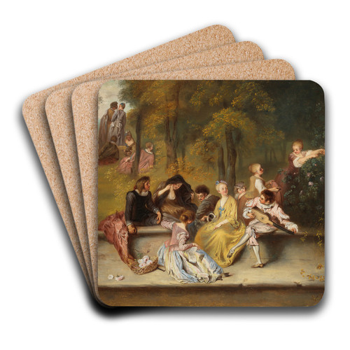 Gentlemen And Ladies On The Terrace, After Antoine Watteau by Ida Silfverberg Art Drink Coaster set