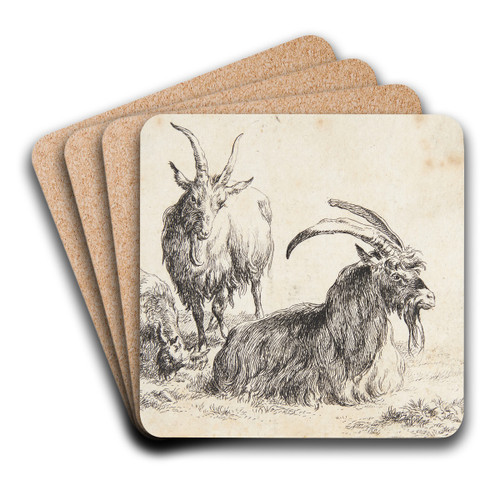 To geder og et kid by Nicolaes Pietersz. Berchem Art Drink Coaster set To geder og et kid by Nicolaes Pietersz. Berchem Art Drink Coaster set
