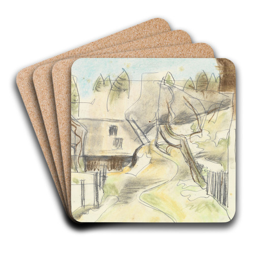 Hll; Vor dem Haus im Winter (Strae) by August Babberger Art Drink Coaster set