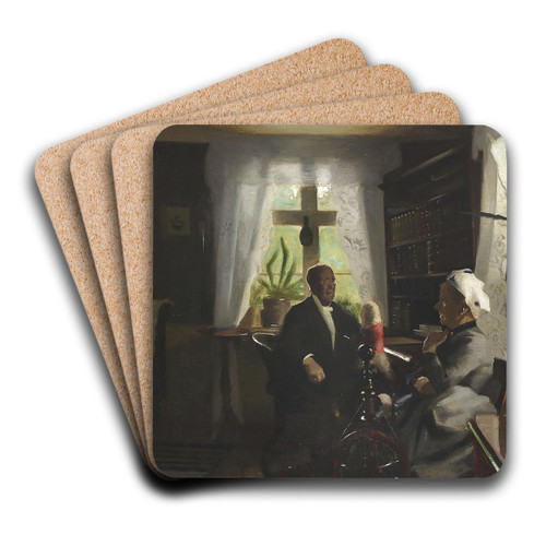 ldre gtepar i samtale i dagligstuen by Harald Slott-Mller Art Drink Coaster set