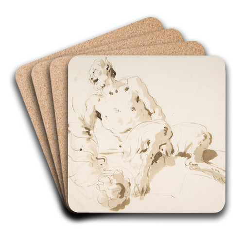 Seated Satyr Holding a Garland by Giovanni Battista Tiepolo Art Drink Coaster set