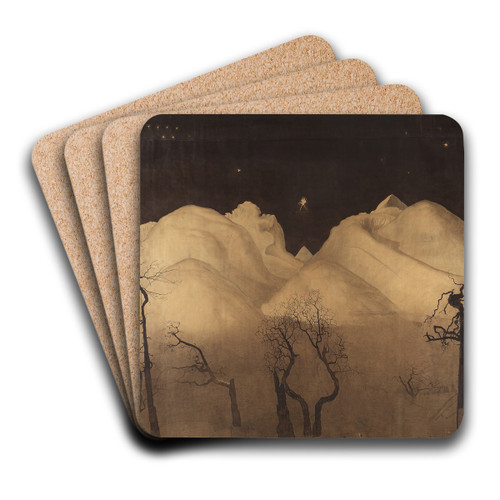 Winter Night in the Mountains. Study by Harald Sohlberg Art Drink Coaster set